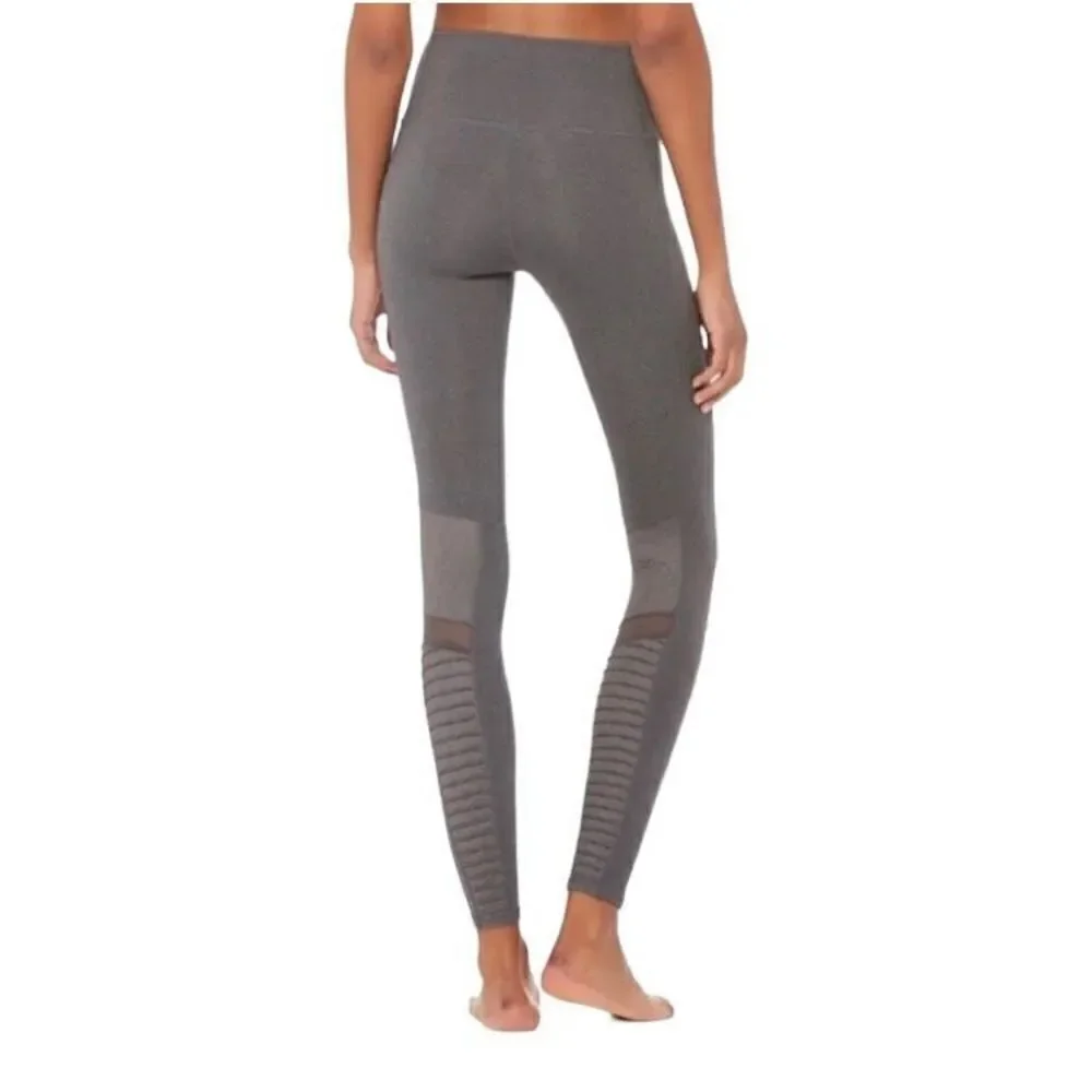 Alo Yoga Women Pants Moto Layered Mesh‎ Matte Stretch Leggings Gray XS